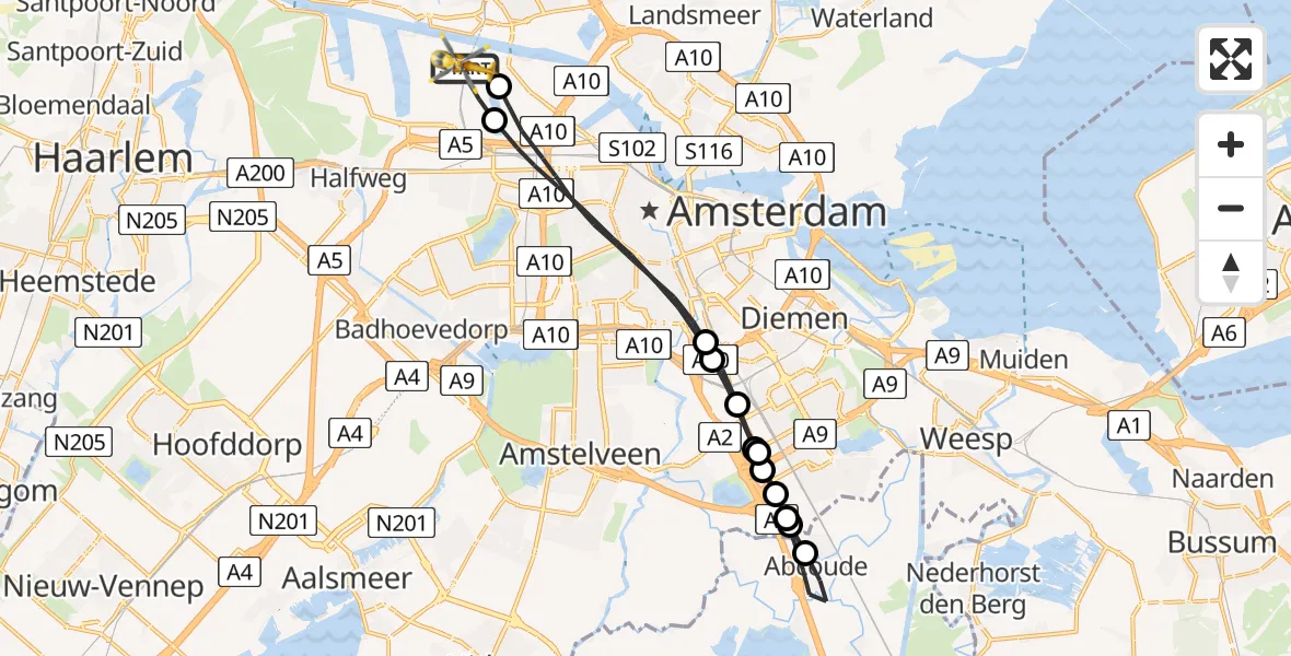 Vluchtroute Traumahelikopter Amsterdam Heliport - Amsterdam Heliport, 31 augustus 2023, 06:26