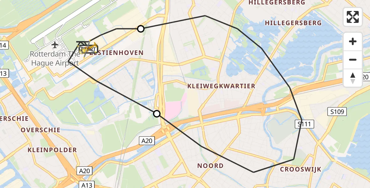 Vluchtroute Traumahelikopter Rotterdam The Hague Airport - Rotterdam The Hague Airport, 31 augustus 2023, 07:26