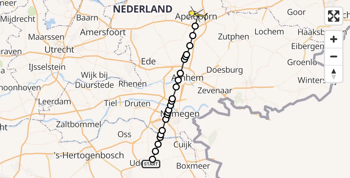 Routekaart van de vlucht: Lifeliner 3 naar Apeldoorn