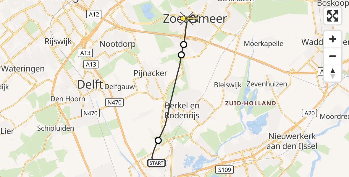 Routekaart van de vlucht: Lifeliner 2 naar Zoetermeer