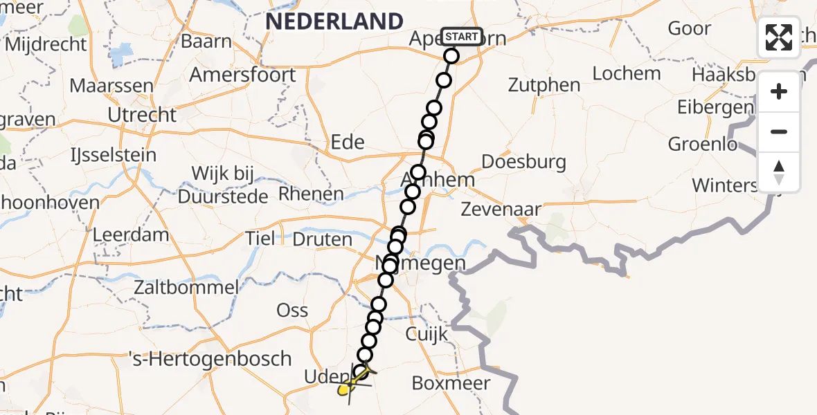 Routekaart van de vlucht: Lifeliner 3 naar Vliegbasis Volkel