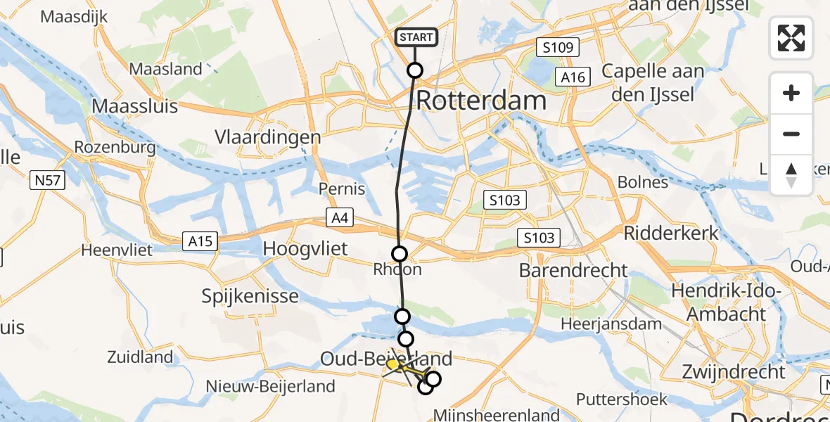 Routekaart van de vlucht: Lifeliner 2 naar Oud-Beijerland