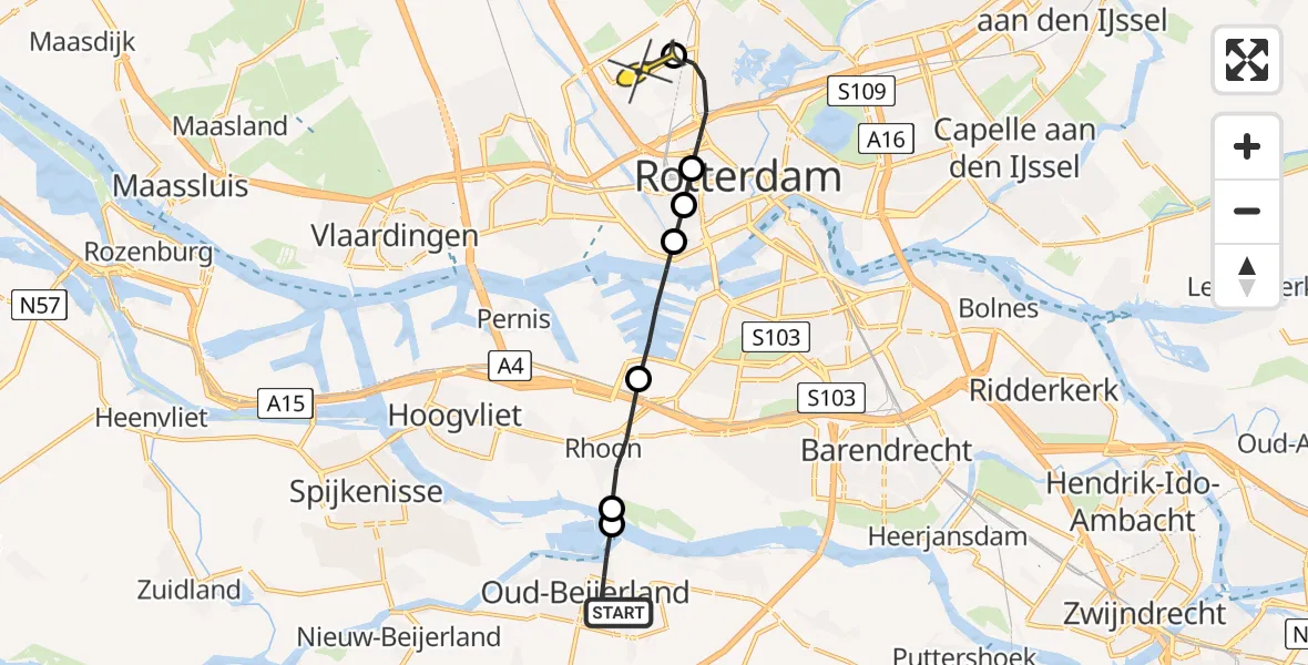 Routekaart van de vlucht: Lifeliner 2 naar Rotterdam The Hague Airport