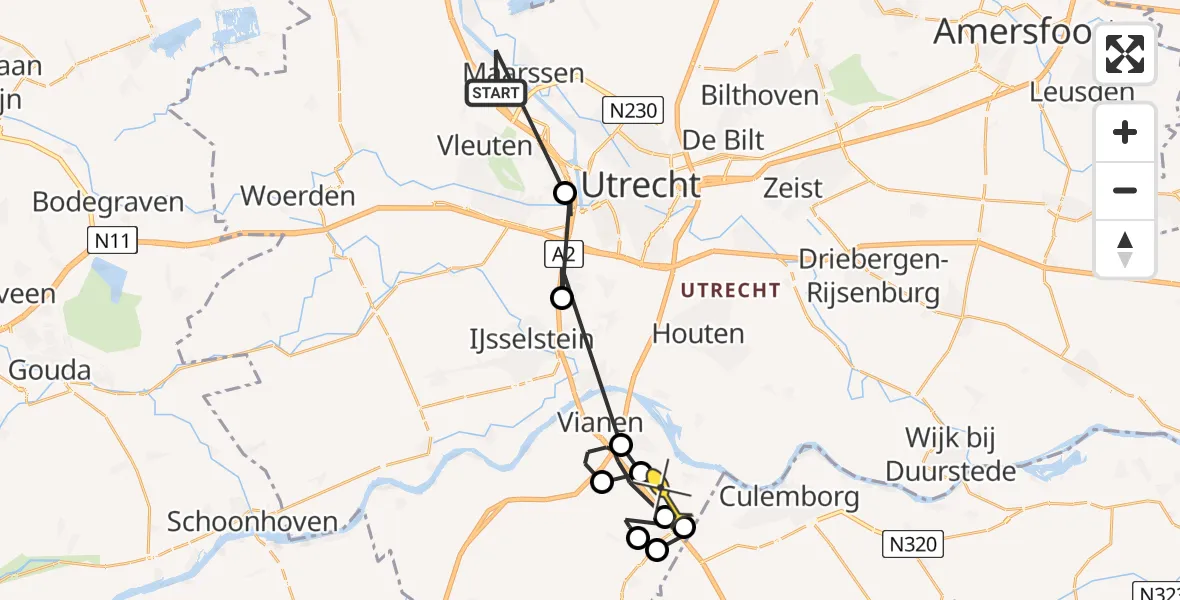 Routekaart van de vlucht: Politieheli naar Everdingen