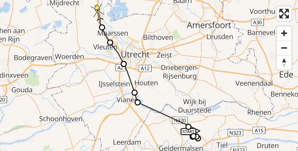 Routekaart van de vlucht: Politieheli naar Breukelen