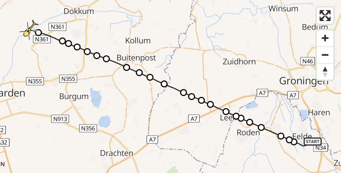 Routekaart van de vlucht: Lifeliner 4 naar Burdaard