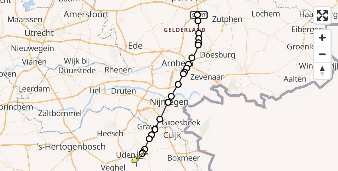 Routekaart van de vlucht: Lifeliner 3 naar Vliegbasis Volkel