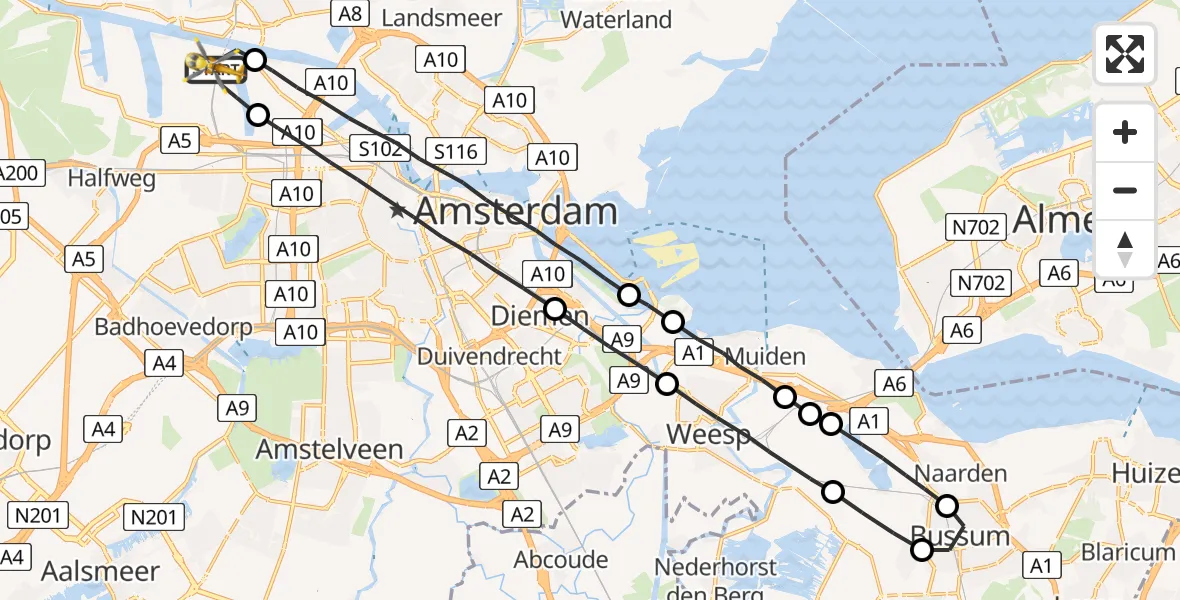 Vluchtroute Traumahelikopter Amsterdam Heliport - Amsterdam Heliport, 31 augustus 2023, 14:08