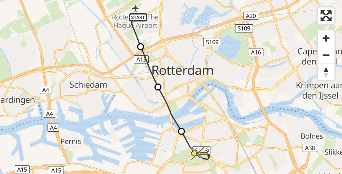 Routekaart van de vlucht: Lifeliner 2 naar Rotterdam