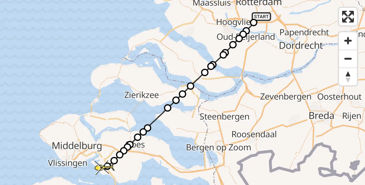 Routekaart van de vlucht: Lifeliner 2 naar Borssele