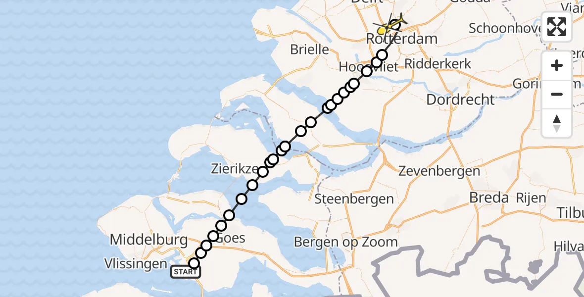 Routekaart van de vlucht: Lifeliner 2 naar Rotterdam The Hague Airport