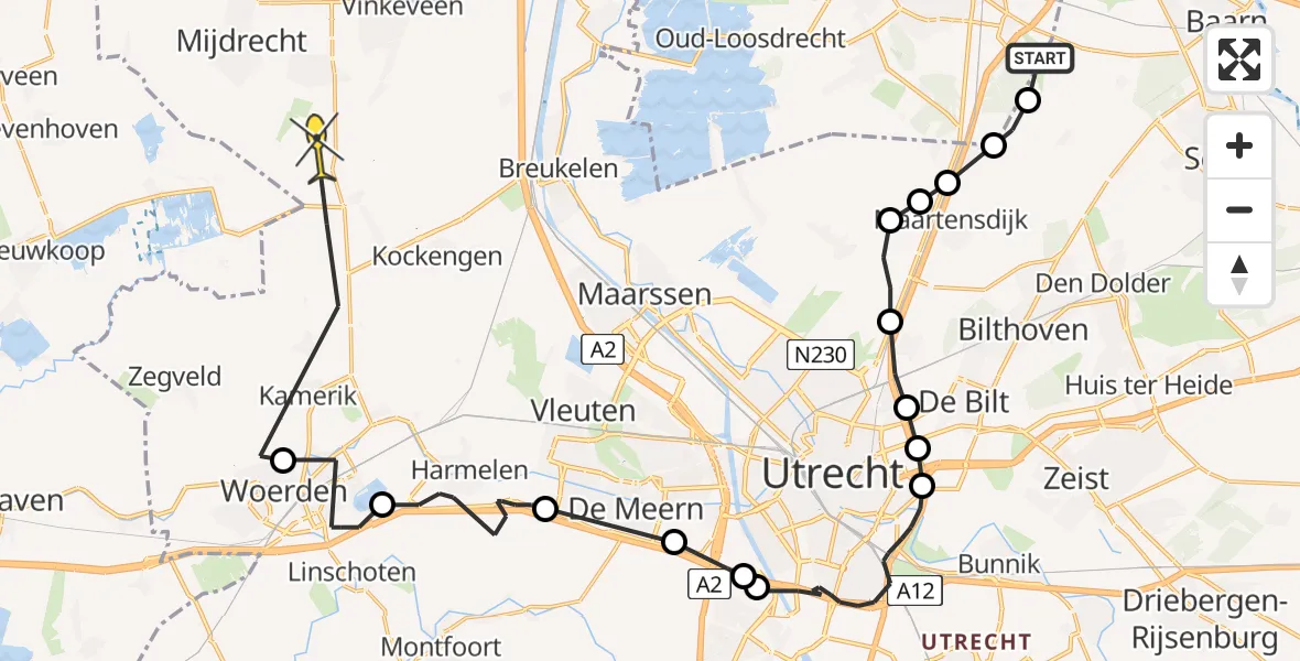 Routekaart van de vlucht: Politieheli naar Wilnis