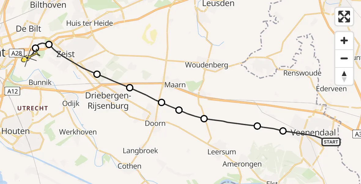 Routekaart van de vlucht: Lifeliner 2 naar Universitair Medisch Centrum Utrecht