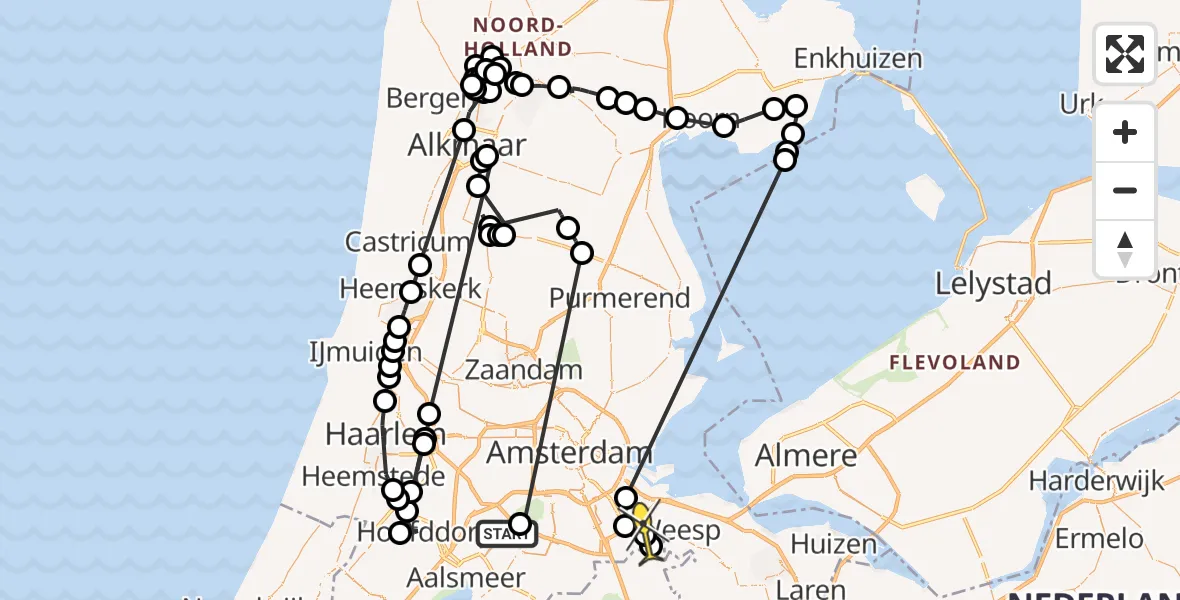 Routekaart van de vlucht: Politieheli naar Amsterdam