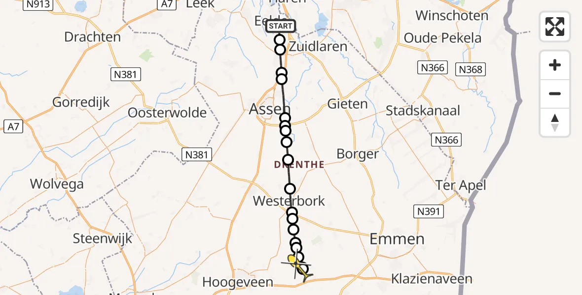 Routekaart van de vlucht: Lifeliner 4 naar Geesbrug