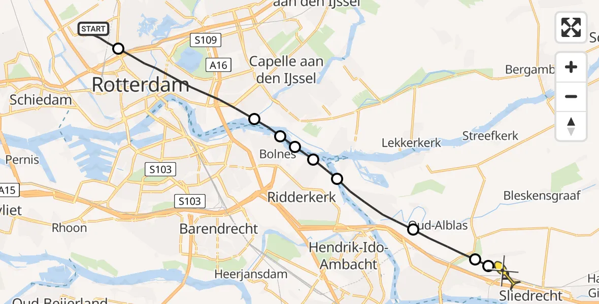 Routekaart van de vlucht: Lifeliner 2 naar Sliedrecht