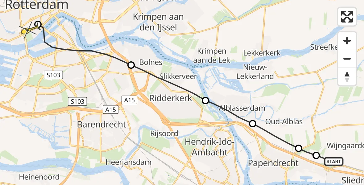 Routekaart van de vlucht: Lifeliner 2 naar Erasmus MC