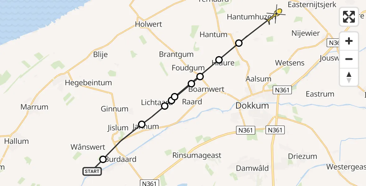 Routekaart van de vlucht: Ambulanceheli naar Oosternijkerk