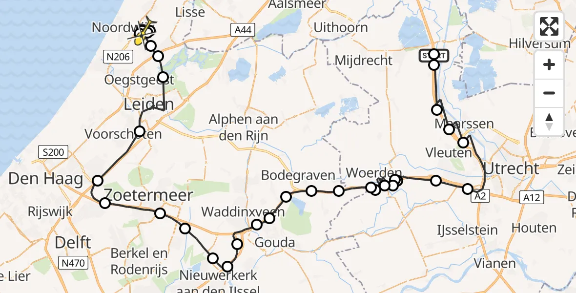 Routekaart van de vlucht: Politieheli naar Noordwijkerhout