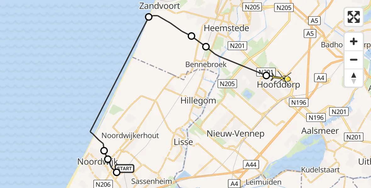 Routekaart van de vlucht: Politieheli naar Hoofddorp