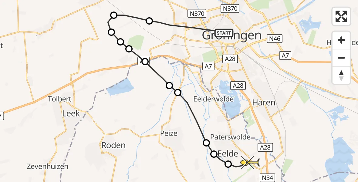 Routekaart van de vlucht: Lifeliner 4 naar Groningen Airport Eelde