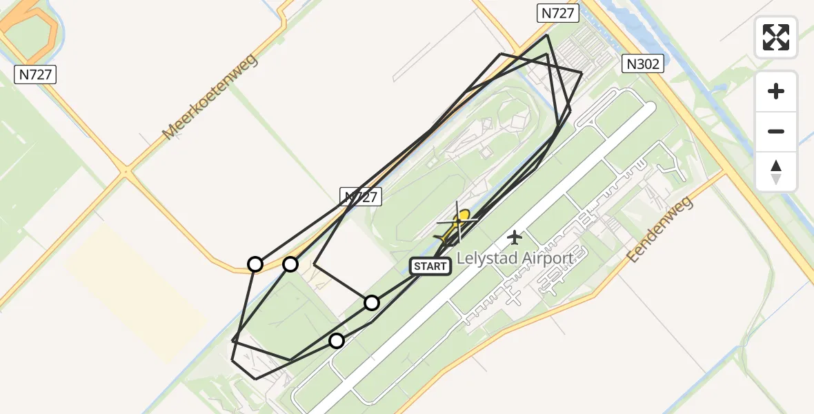 Routekaart van de vlucht: Traumaheli naar Lelystad Airport