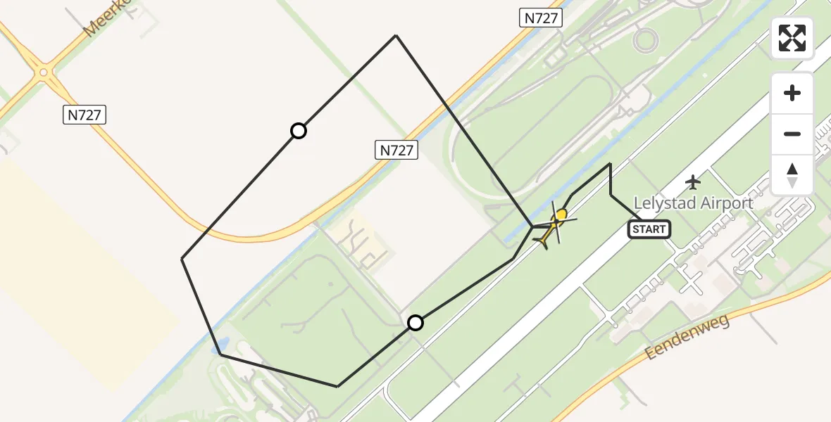 Routekaart van de vlucht: Traumaheli naar Lelystad Airport