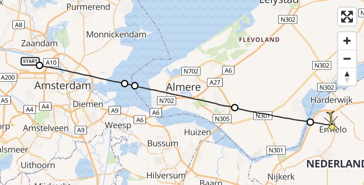 Routekaart van de vlucht: Lifeliner 1 naar Ermelo
