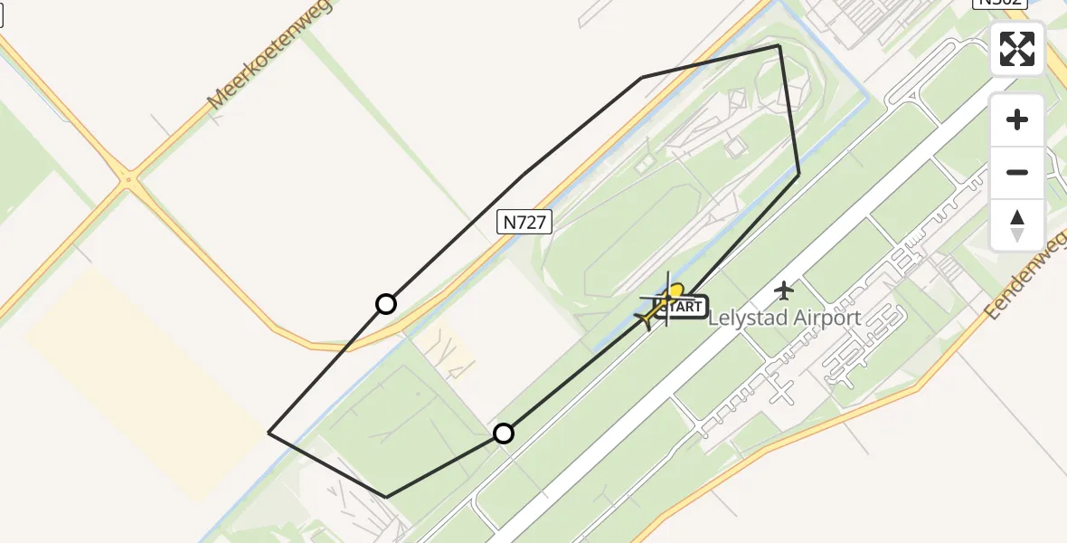 Routekaart van de vlucht: Traumaheli naar Lelystad Airport