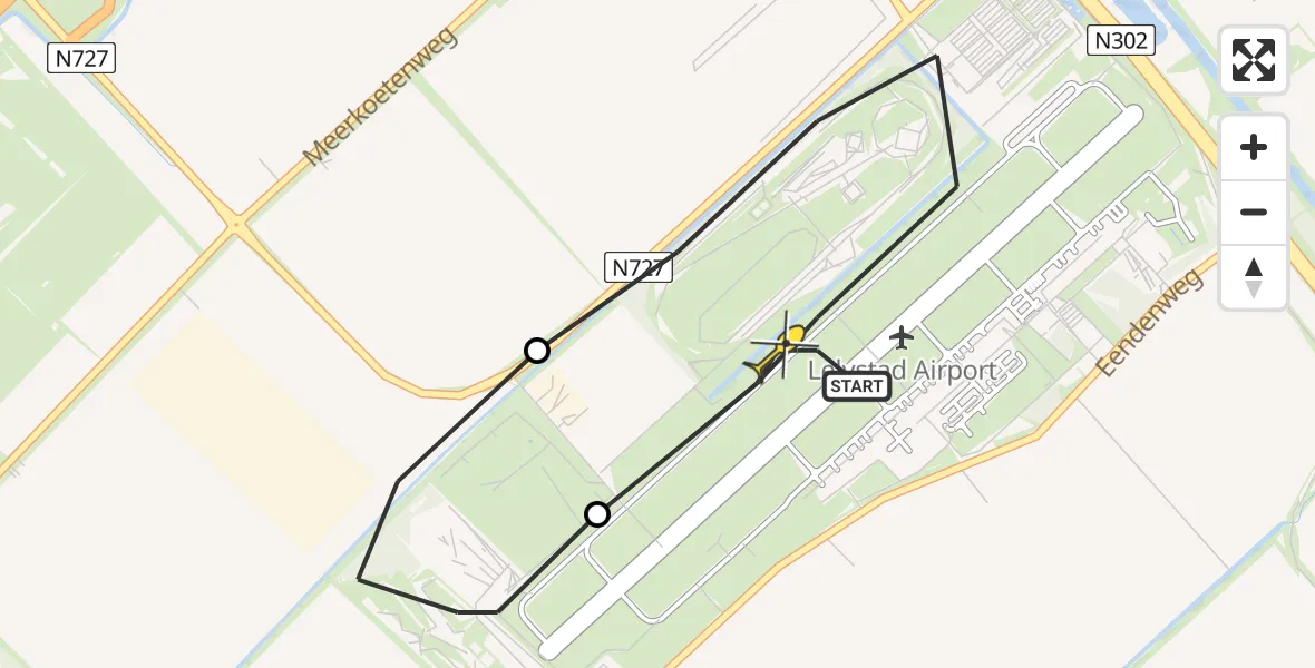 Routekaart van de vlucht: Traumaheli naar Lelystad Airport