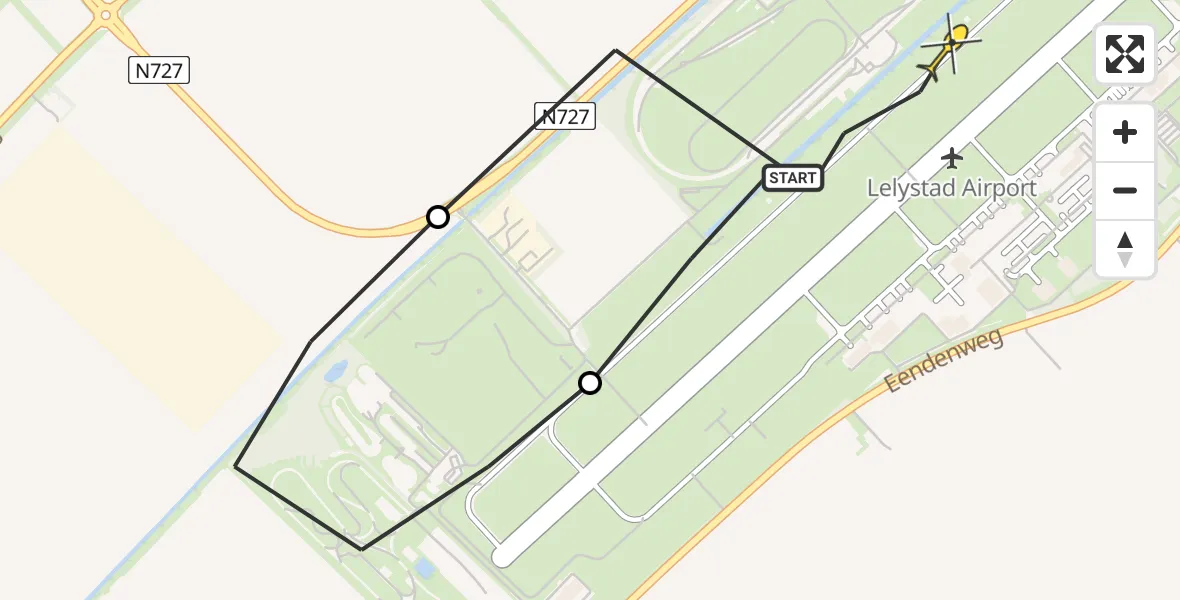 Routekaart van de vlucht: Traumahelikopter naar Lelystad Airport