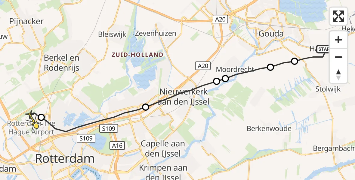 Routekaart van de vlucht: Lifeliner 2 naar Rotterdam The Hague Airport