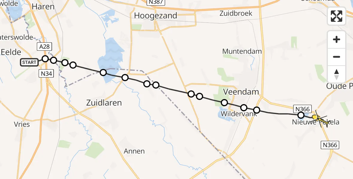 Routekaart van de vlucht: Lifeliner 4 naar Nieuwe Pekela