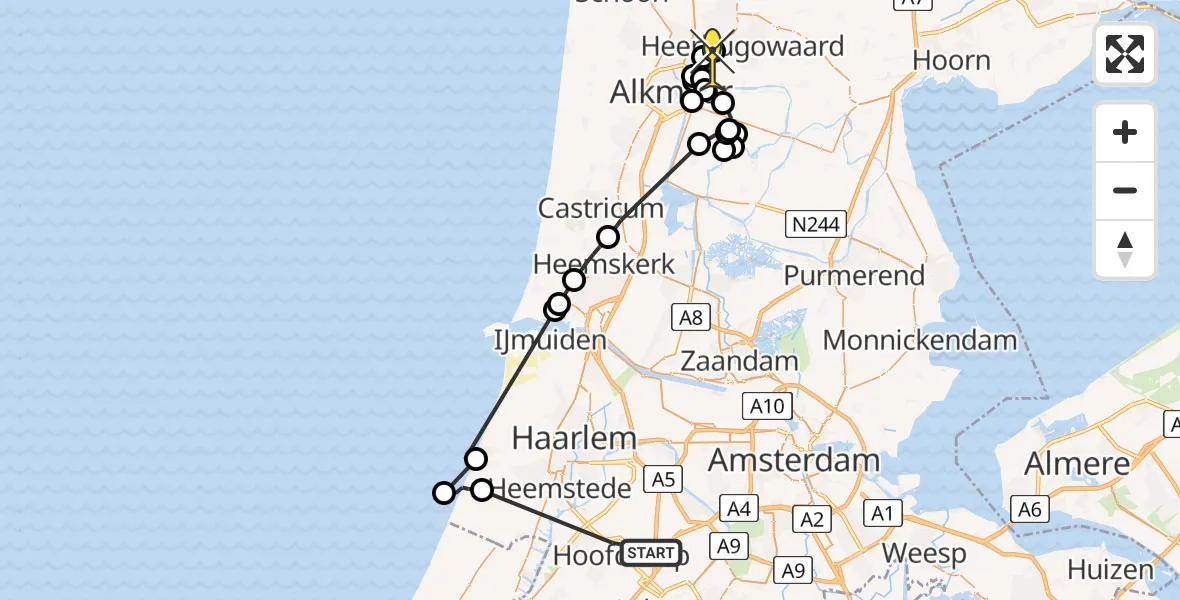 Routekaart van de vlucht: Politiehelikopter naar Alkmaar