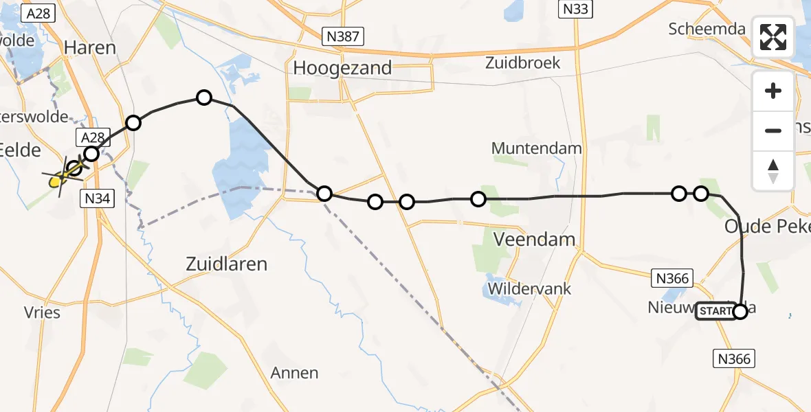 Routekaart van de vlucht: Lifeliner 4 naar Groningen Airport Eelde