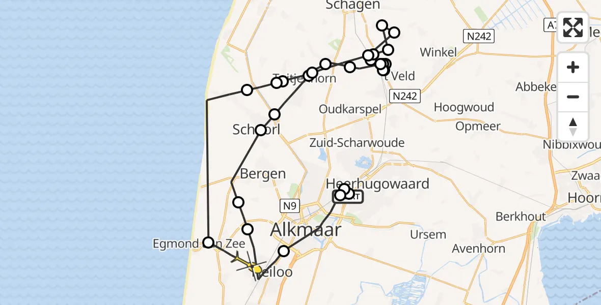 Routekaart van de vlucht: Politiehelikopter naar Heiloo