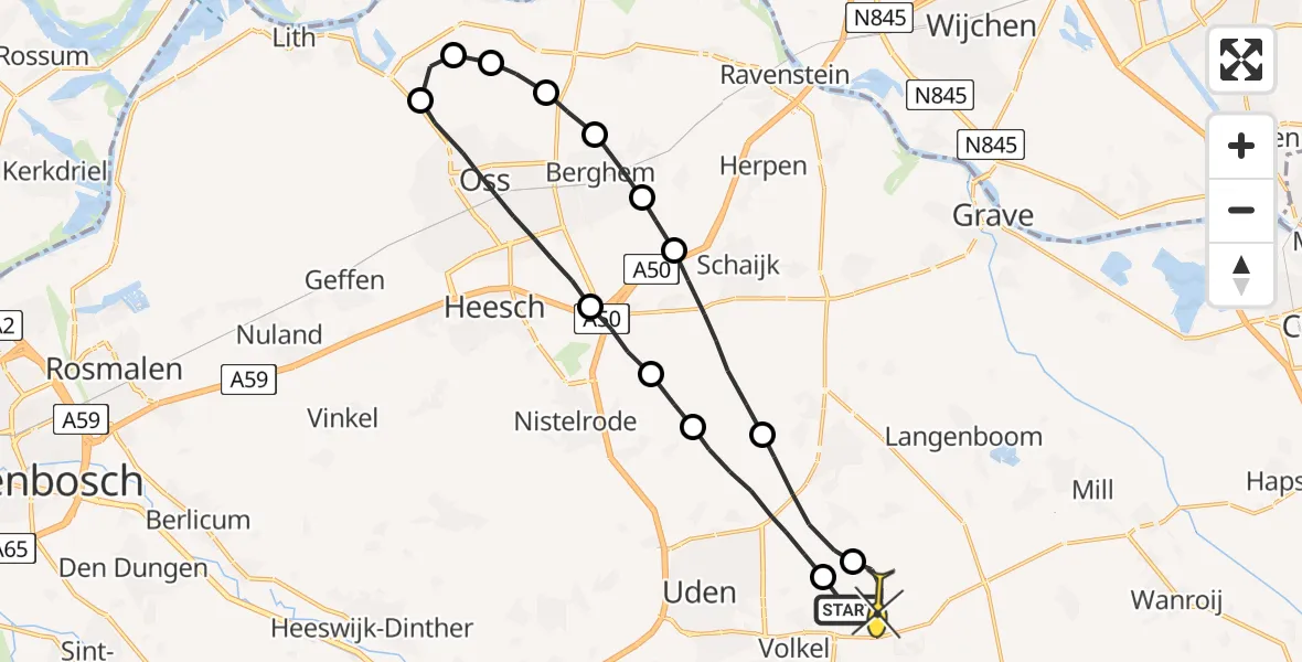 Routekaart van de vlucht: Lifeliner 3 naar Vliegbasis Volkel