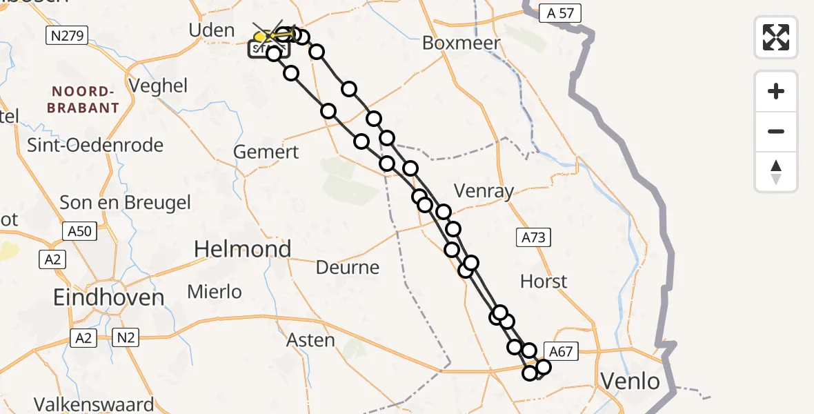 Routekaart van de vlucht: Lifeliner 3 naar Vliegbasis Volkel