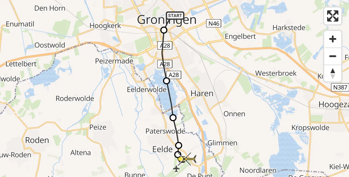 Routekaart van de vlucht: Lifeliner 4 naar Groningen Airport Eelde