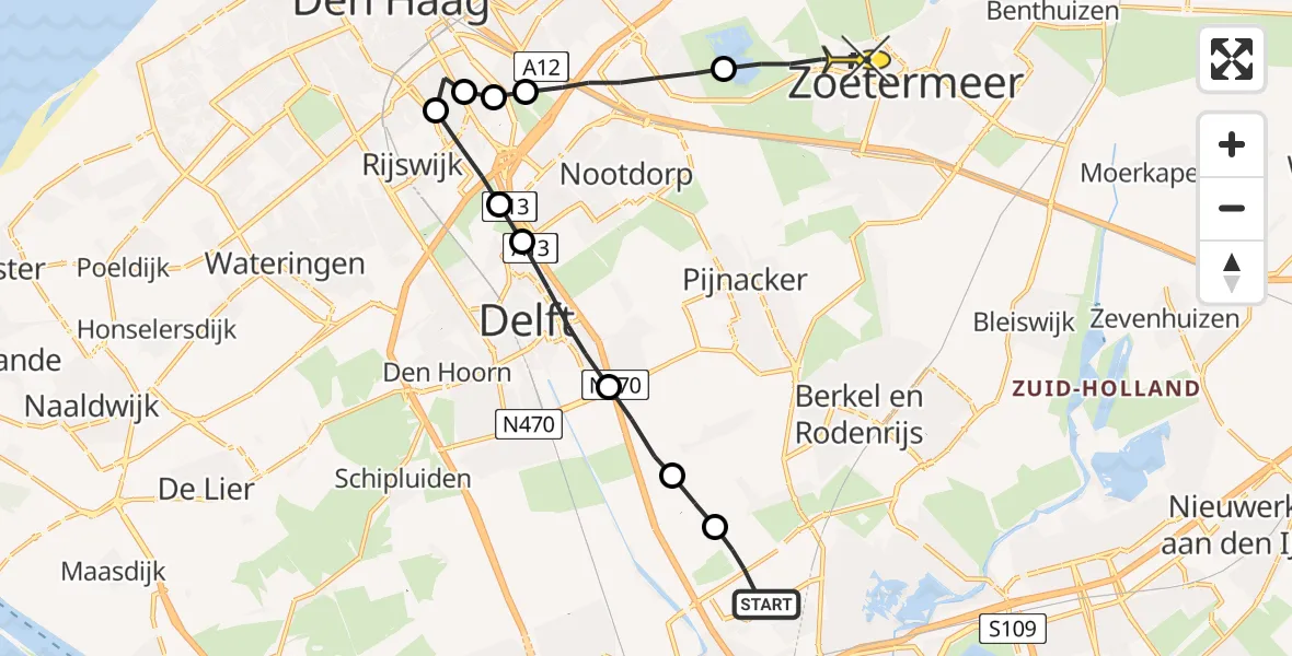 Routekaart van de vlucht: Lifeliner 2 naar Zoetermeer