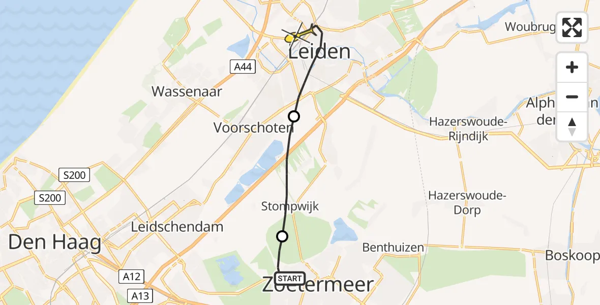 Routekaart van de vlucht: Lifeliner 2 naar Leiden