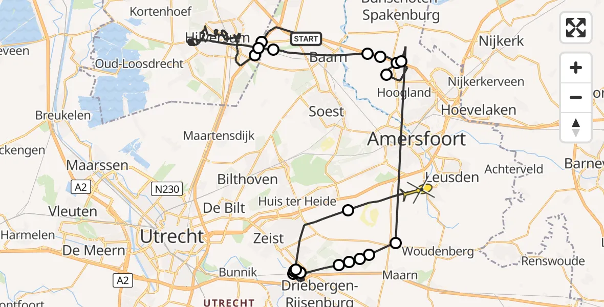 Routekaart van de vlucht: Politieheli naar Leusden