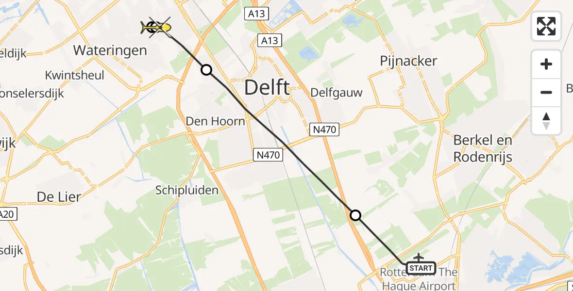 Routekaart van de vlucht: Lifeliner 2 naar Rijswijk