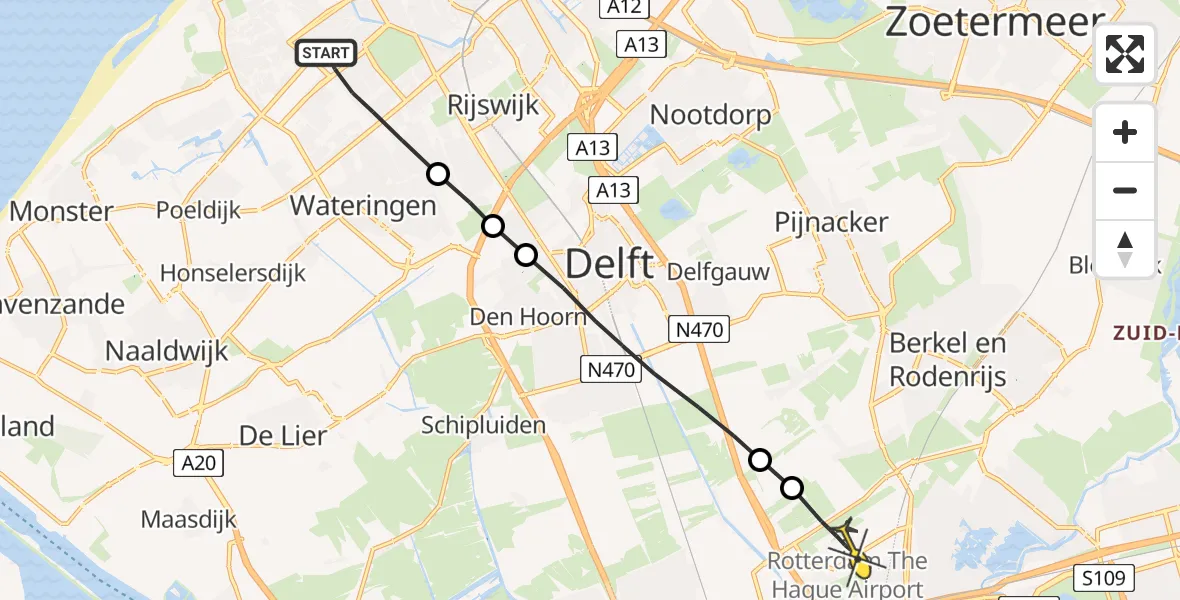 Routekaart van de vlucht: Lifeliner 2 naar Rotterdam The Hague Airport