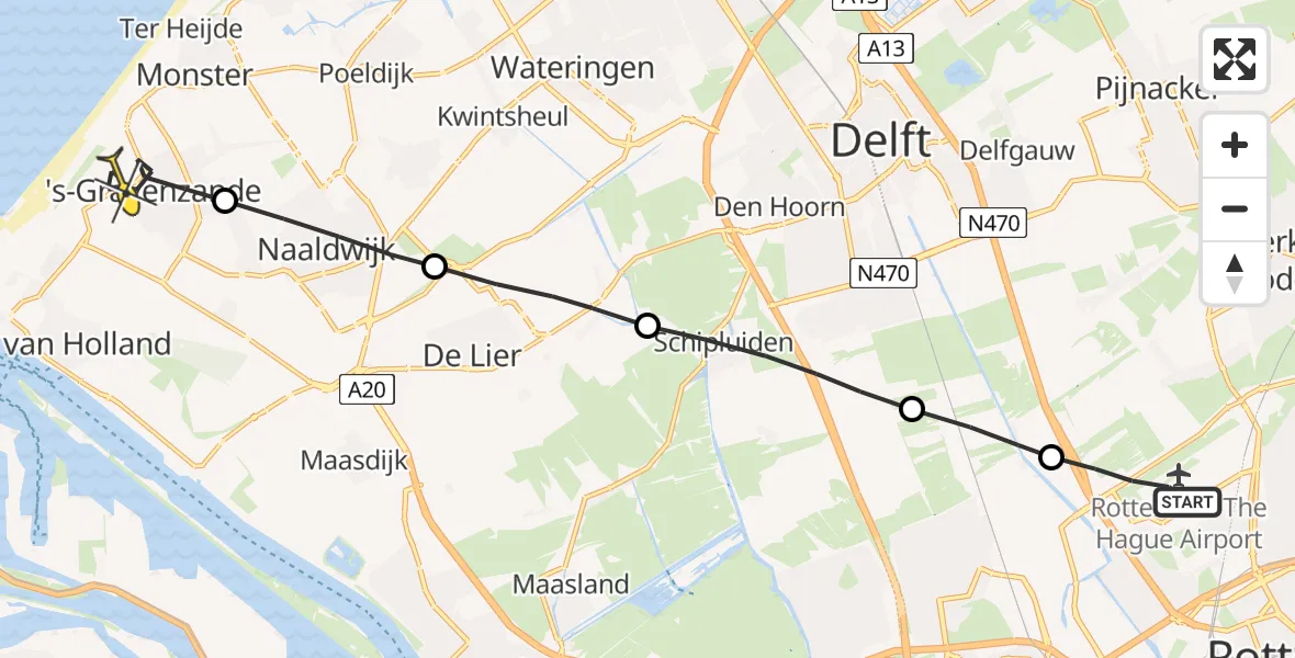 Routekaart van de vlucht: Lifeliner 2 naar 's-Gravenzande
