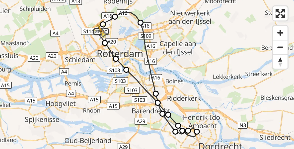 Vluchtroute Traumahelikopter Rotterdam The Hague Airport - Rotterdam The Hague Airport, 01 september 2023, 19:38