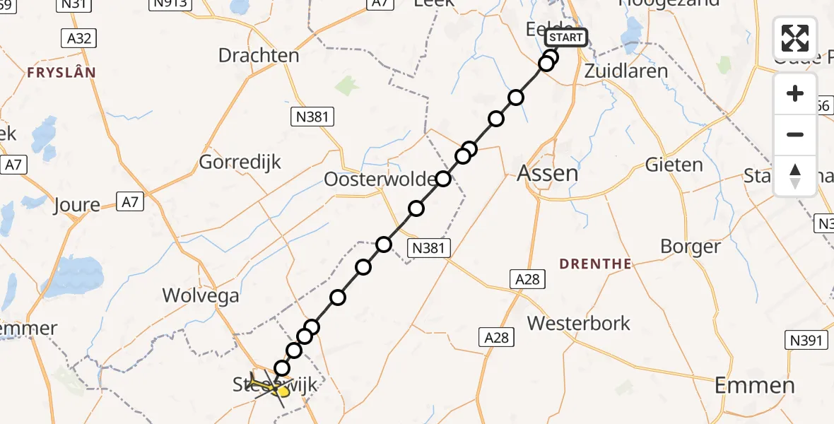 Routekaart van de vlucht: Lifeliner 4 naar Steenwijk