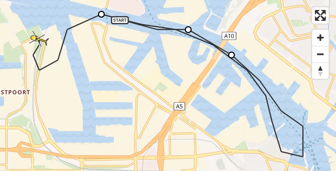 Routekaart van de vlucht: Lifeliner 1 naar Amsterdam Heliport