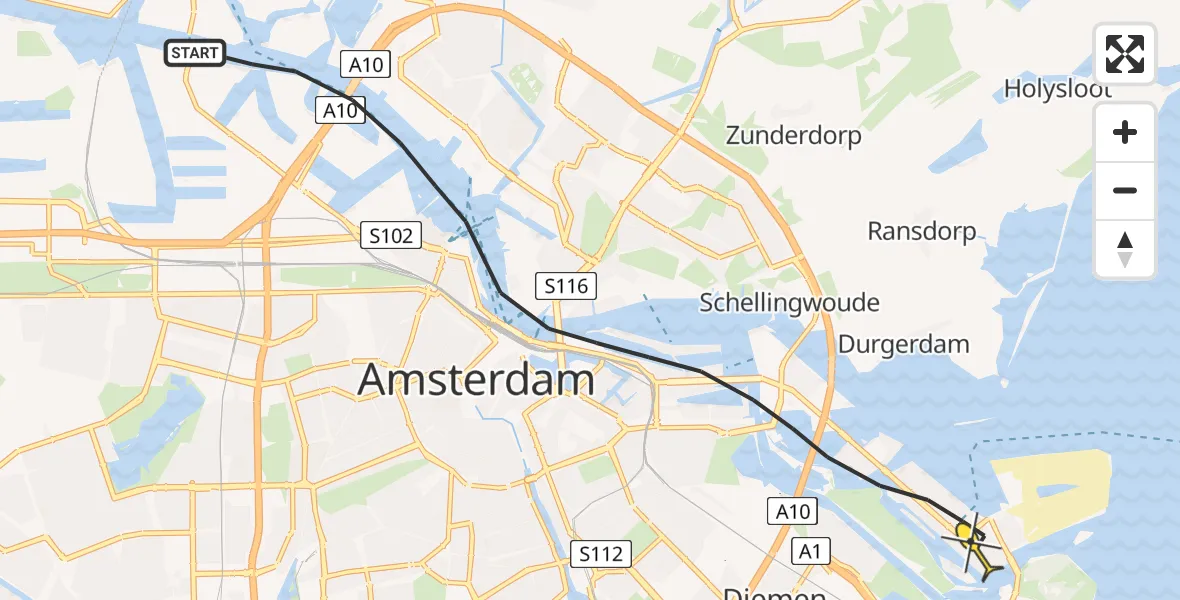 Routekaart van de vlucht: Lifeliner 1 naar Amsterdam