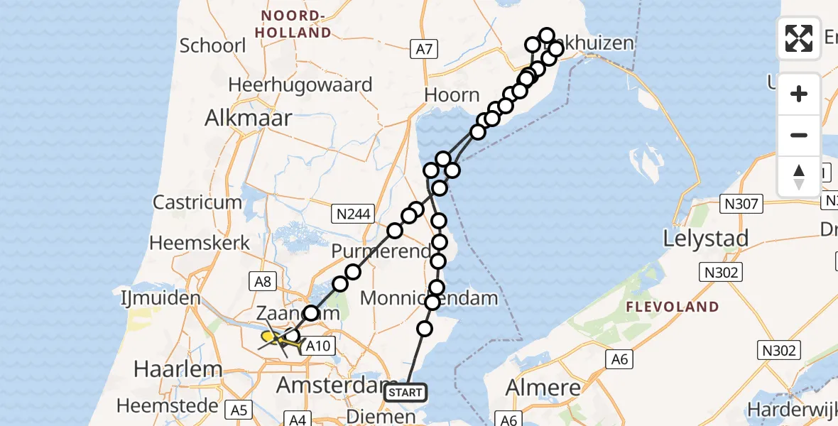 Routekaart van de vlucht: Lifeliner 1 naar Amsterdam Heliport